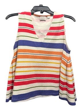 Striped V-Neck Cold-Shoulder Sweater Tank - Multicolor